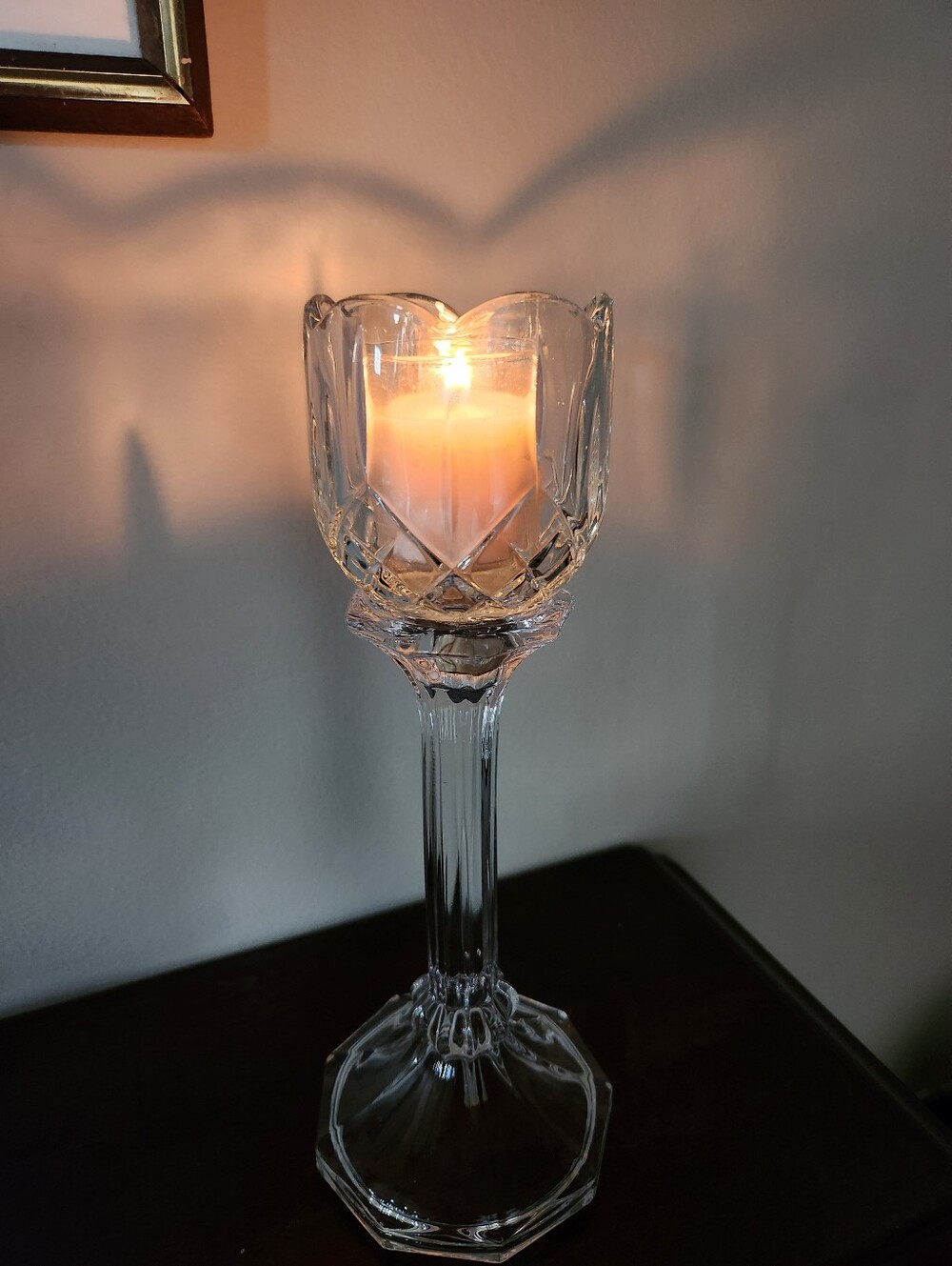 Vintage Homco Clear Glass Votive With Clear Glass Crystal Candleholder 2pc, 10"